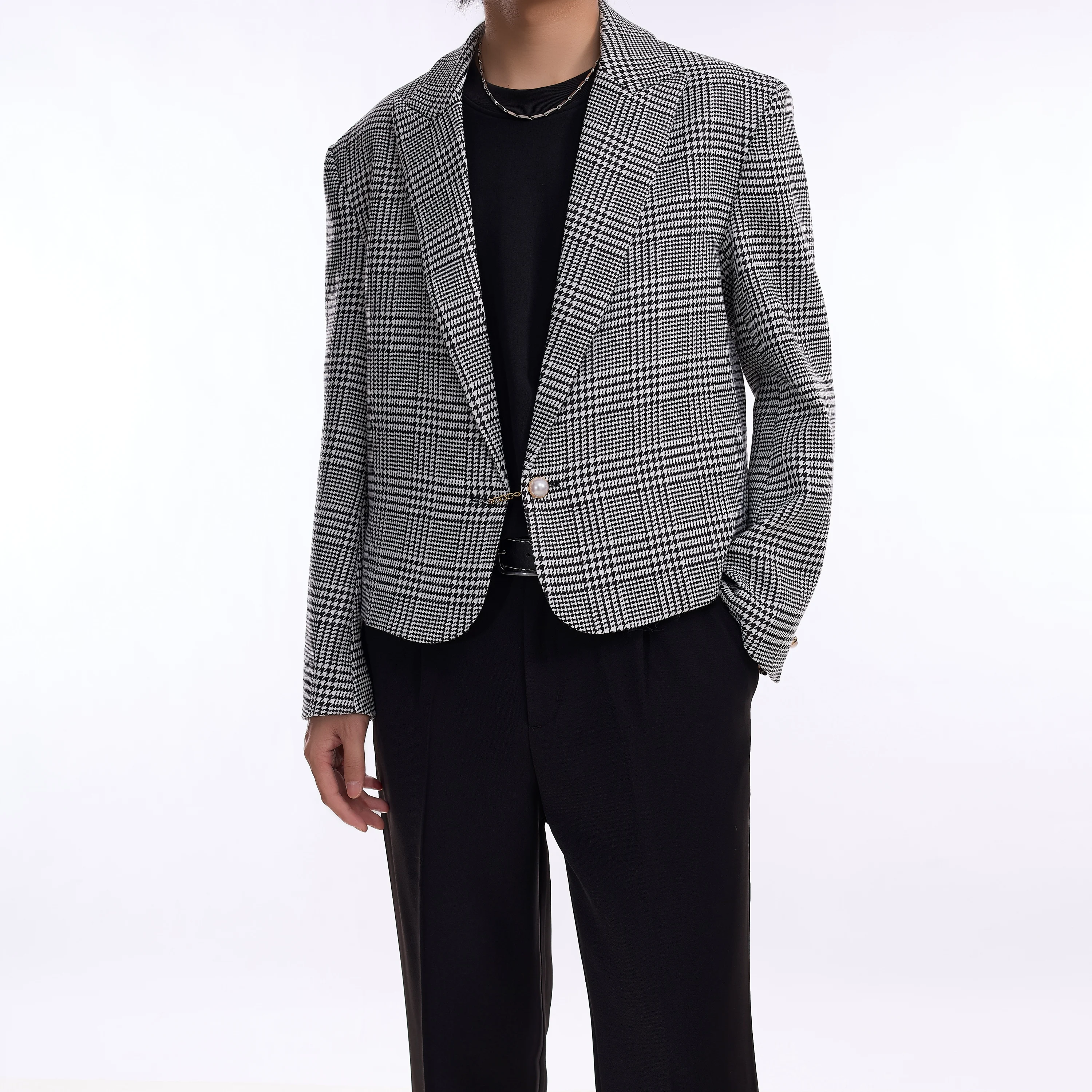 2024 New Design High Quality Little Fragrance Short Blazer Men's Tide High Street Houndstooth Jacket Top