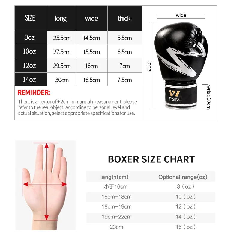 Wesing 8/10/12/14oz Tidy Child Adult MMA Muay Thai Boxing Gloves Sanda Martial Arts Kickboxing Martial Arts Training Mitts dEO