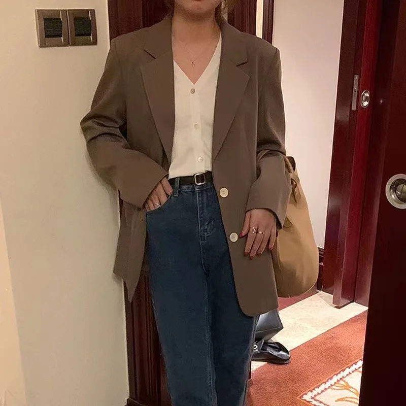 2023 Autumn New Women Overcoat Loose Casual Suit Jacket Mid Length Version Outwear Fashion Outcoat Thin Comfortable Top