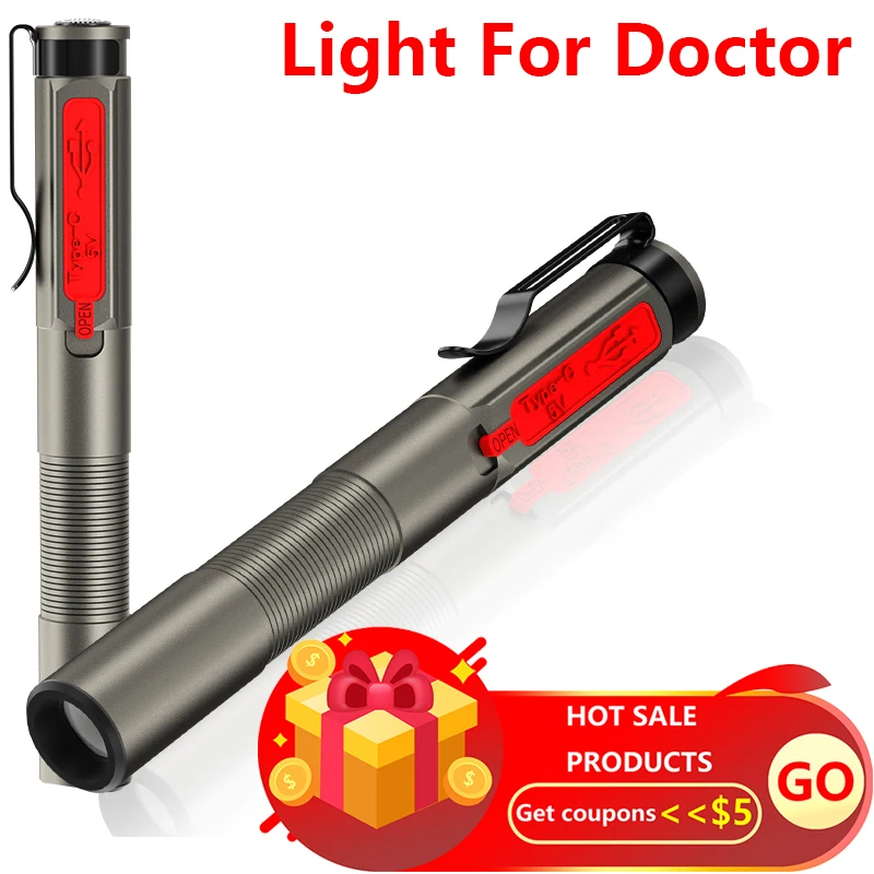 

LED Medical Pen Flashligth For Doctor Nurse Waterproof Torch Built In Battery USB Rechargeable Mini Portable Whit Yellow Light