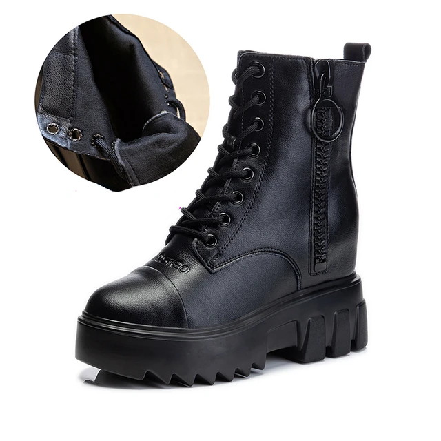 Fujin 9cm New Full Cow Genuine Lesther Autumn Winter Motorcy Knight Boots  Double Zipper Thick Bottom Lace Up Comfy Wedge Shoes - Women's Boots -  AliExpress