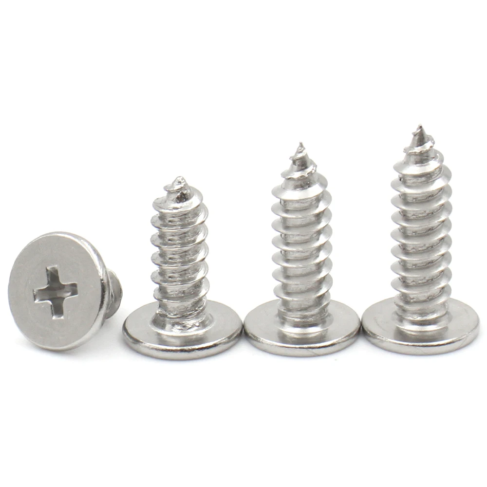 Stainless Steel Self-Tapping Screw M2 M2.6 M3 M3.5 M4 M5 M6 50/10 CM Cross Phillips Flat Wafer Head