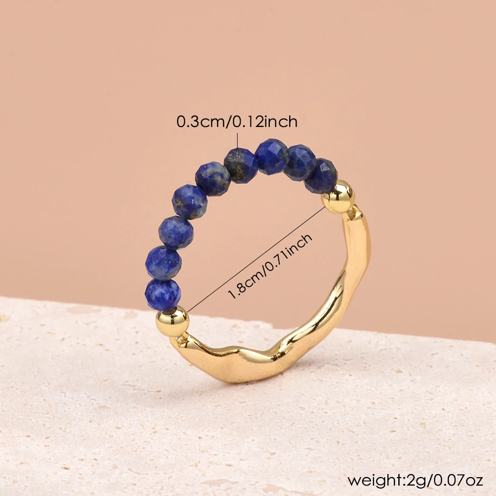 3MM Natural Stone Yellow Opal Moonstone Lapis Faceted Beads Round Beads Brass Stretchable Rings Fashion Jewelry For Women Gift