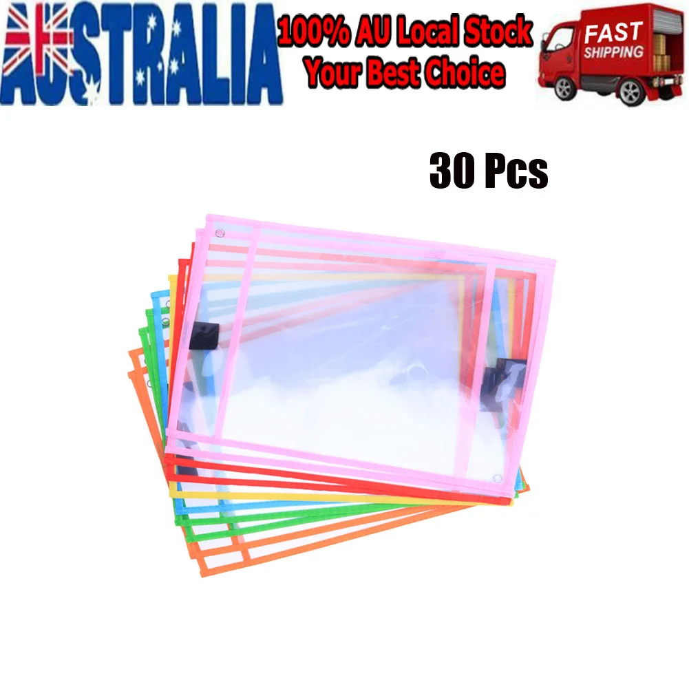 재사용 가능한 건식 지우기 포켓 모듬 색상 문구, 사무실 학교용 펜 케이스, PVC 투명 쓰기 및 닦기