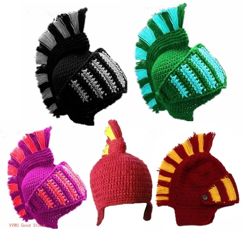 Men Women Hat Beanie Crochet Knit Roman Cosplay Knight Earflap Helmet 2