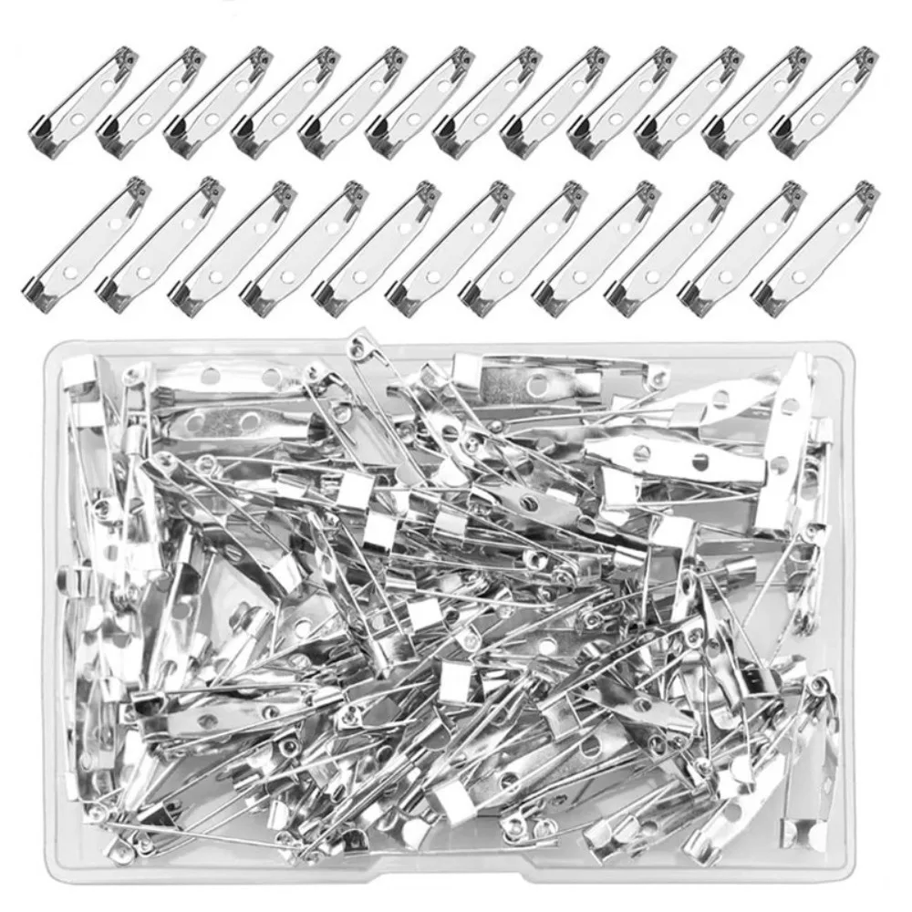 60/80/100pcs 새로운 금속 바 핀 실버 15/20/25/32/38/45mm 배지 핀 백 DIY 공예 브로치 걸쇠 핀 바느질 액세서리