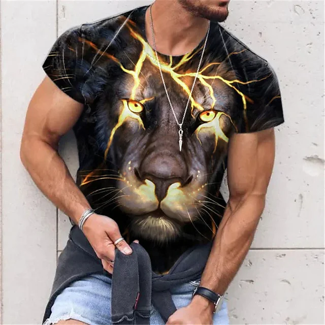 Tigre imprimir topo camisa masculina harajuku 3d t roupas animal de manga  curta verão oversized masculino camisa do vintage pulôver - AliExpress