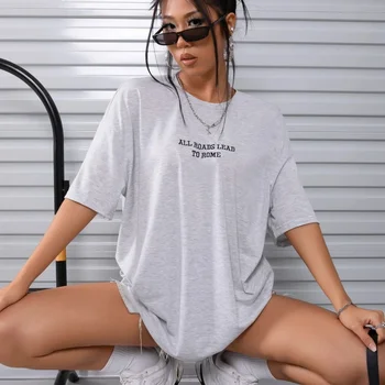 모든 도로 리드 투 로마 심플 프린트 여성 반팔, 스트리트 패션, 오버사이즈 캐주얼 의류, 올 수학 여성 티셔츠