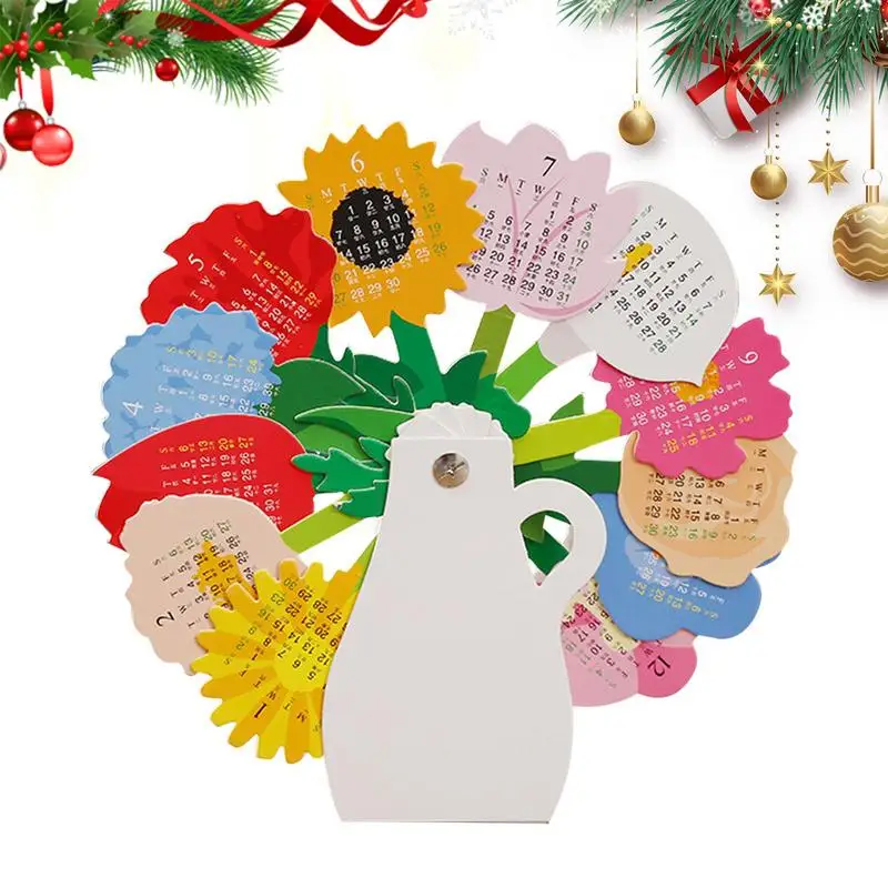

Floral Desk Calendar 2024 Flower Vase Shape Stand Up Calendar 2024 Creative Flower Desk Calendar Cute Vase 12 Month Calendar