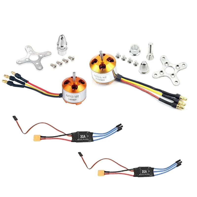 

2Pack 2212 1400Kv/2200Kv Brushless Outrunner Motor With Mount 10T/6T+30A XT60 ESC For Rc Aircraft Quadcopter UFO Durable