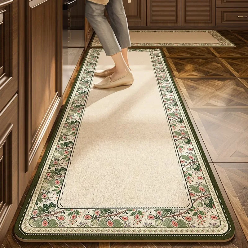 PVC Kitchen Floor Mat European Floral Luxury Waterproof Oil-resistant Bathroom Carpet Non-slip Wear-resistant Balcony Rugs Tapis