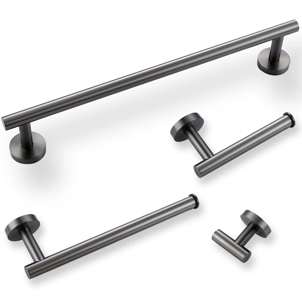 Bathroom Hardware Accessories Set Gun Gray Wall-mounted Stainless Steel Clothes Hook Toilet Paper Holder Towel Bar