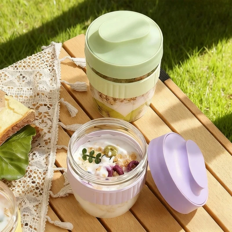 저스틴라우 480/570ml 휴대용 플라스틱 샐러드 컵 아침식사 과일 오트밀 요거트 샐러드 컵 뚜껑 포함 스푼 도시락 밀크컵