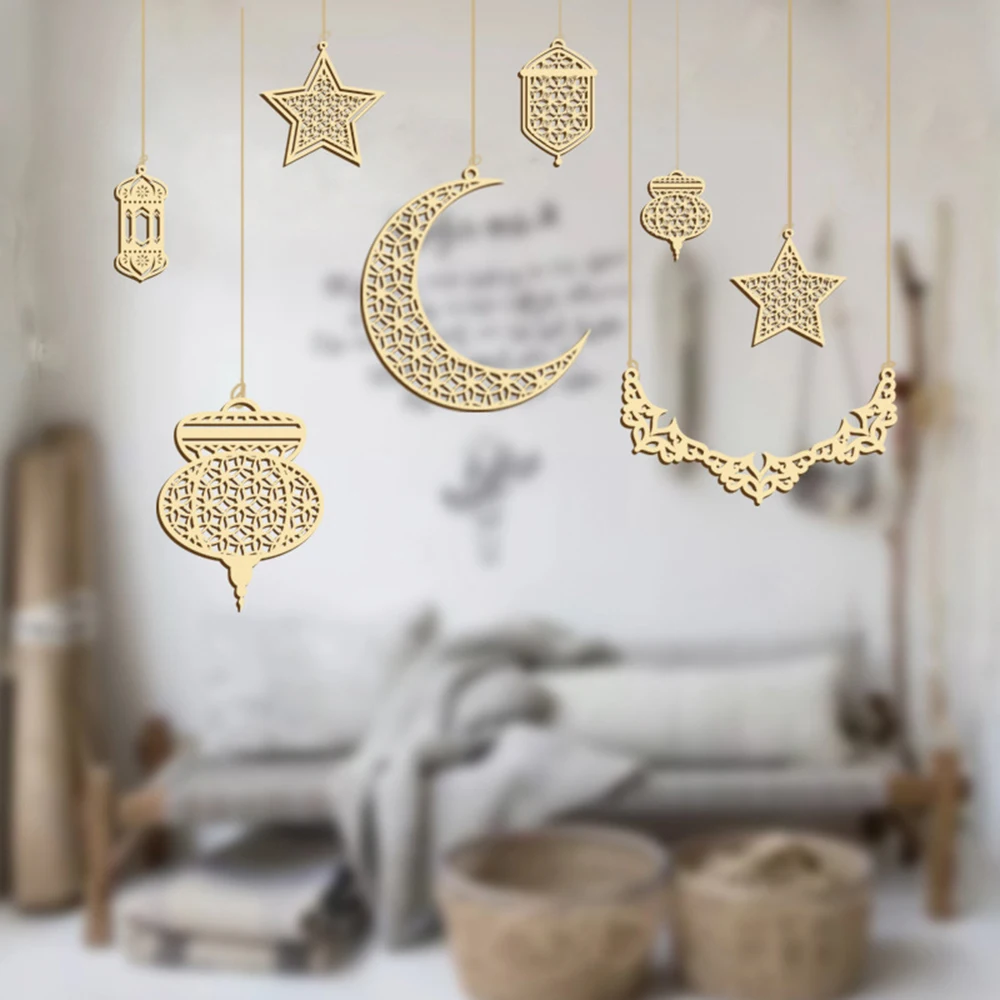 Eid Mubarak Holz hacks chnitzel Anhänger hängen Ornament Handwerk Ramadan Dekoration Kareem islamische Mubarak Party liefert – Detail 8