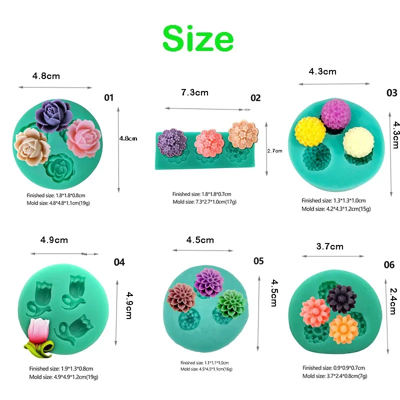 Mini flowers silicone mold for fondant polymer clay cake decor flowers mold