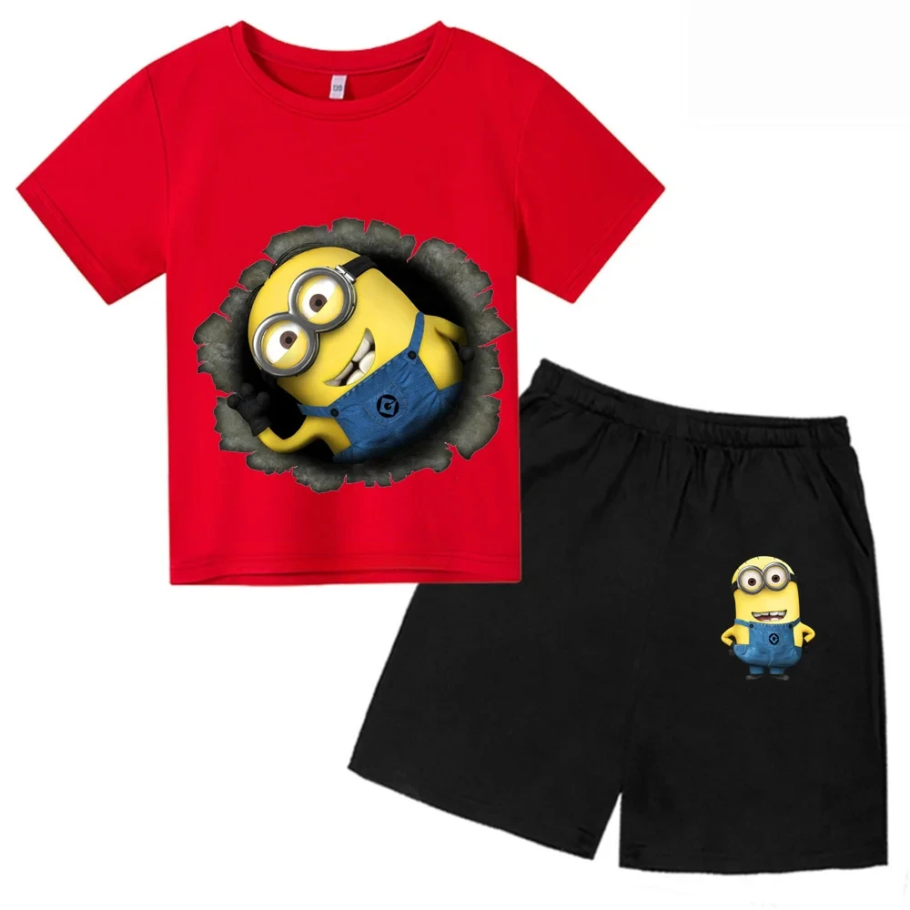 thumbnail image 1 of Conjunto de camiseta y pantalones cortos para niños y niñas, nuevos Minions, Mi villano favorito, bonitos personajes amarillos, conjunto informal y elegante para bebé, ropa para niño, 1 of 5