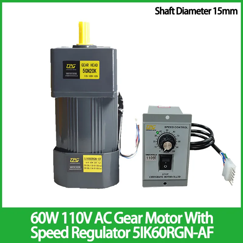 Motor de Engrenagem ac com Regulador de Velocidade Ik60rgn-af Velocidade Ajustável Alto Torque Motor Assíncrono Diâmetro do Eixo 15 mm 60w 110v