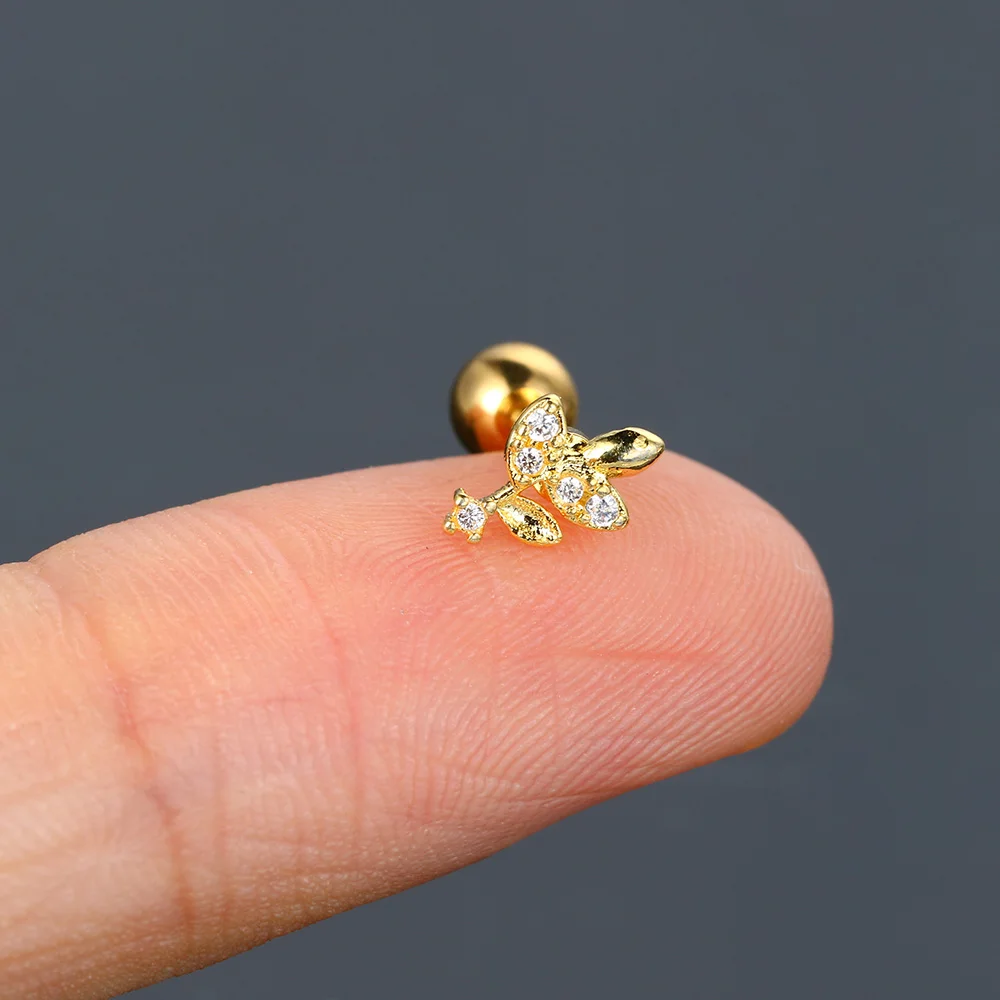 1 Stück Blumen-Blatt-Pflanzen-Ohrstecker für Damen, Mini-Helix-Tragus-Knorpel-Ohrstecker, modischer INS-Schmuck für Frauen – Detail 9