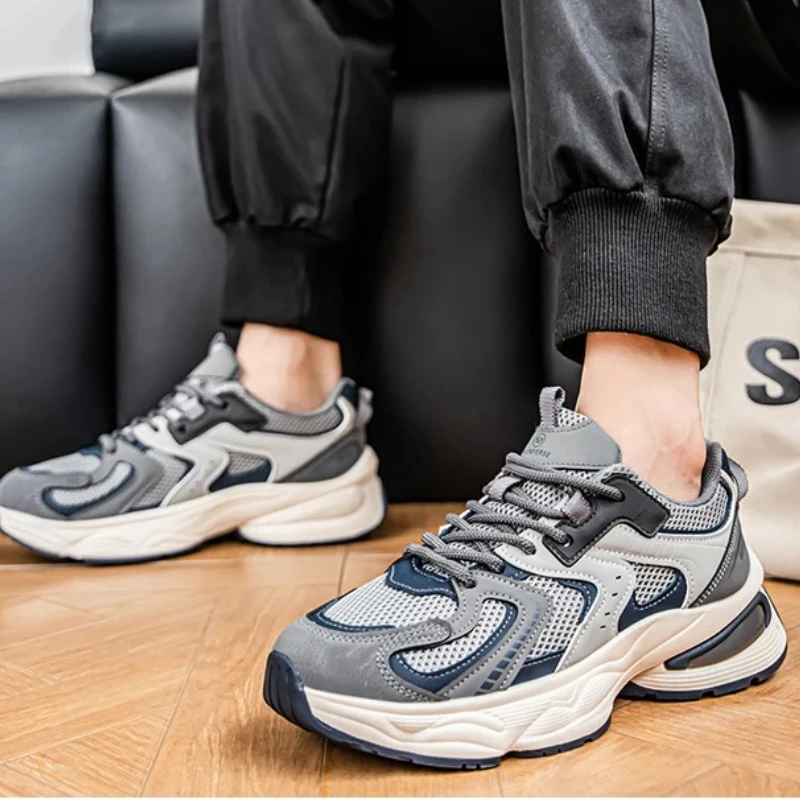 Thick-soled Height-increasing Men's Color-matched Fashionable Versatile All-season High-quality Original Leather Running Shoes 4