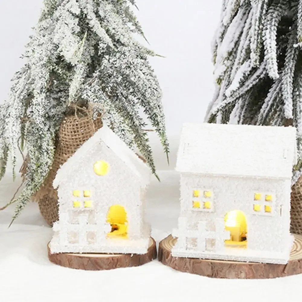 Mini Snow Globe Wooden House LED Night Light - Winter Village Tabletop Decor Christmas Gift