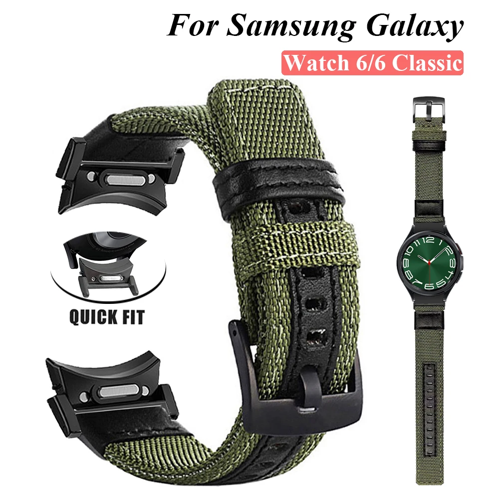 

Ремешок нейлоновый для Samsung Galaxy Watch 6 Classic, быстросъемный браслет без зазора для Galaxy Watch 4 Classic 5 Pro, 47 мм 43 мм 40 мм 44 мм