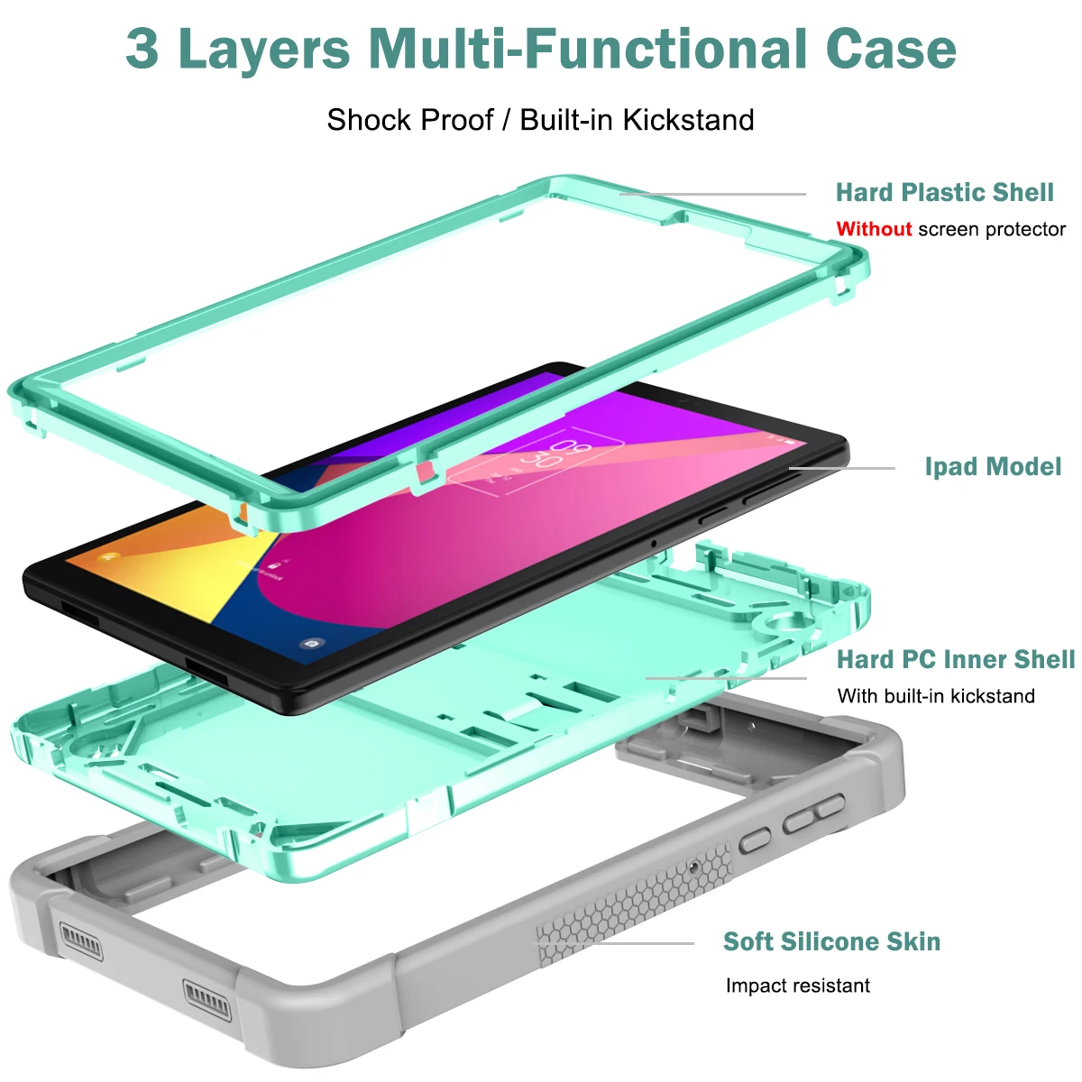 Durable Hybrid Armor Stand Case for Tablets - Shockproof, Kid-Friendly Silicone Protection