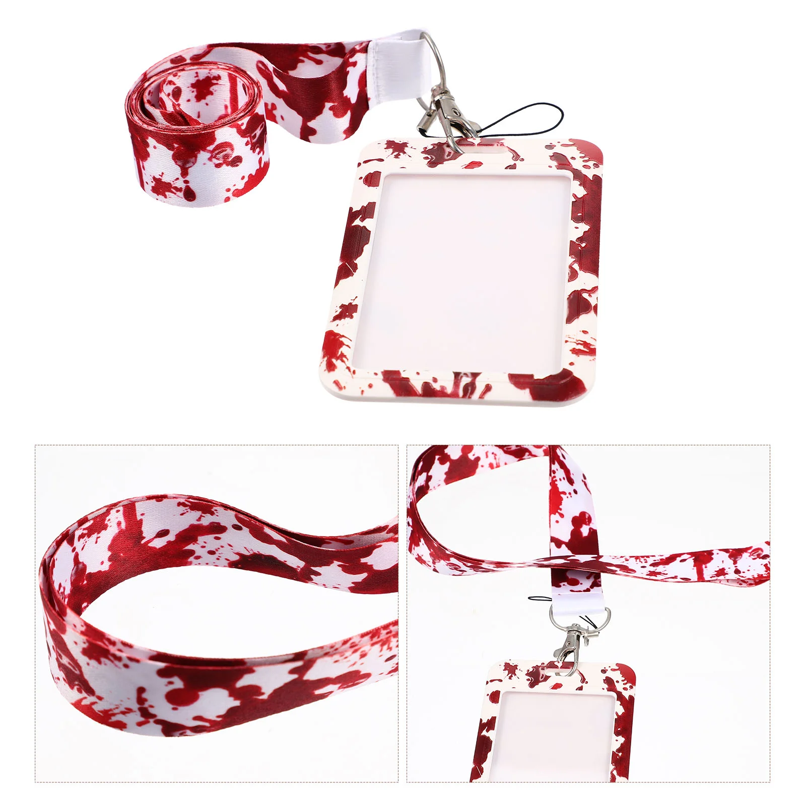 

Halloween Anti-lost Card Holder Horror Lanyard Wallet Badge with Bloody Goth Polyester Red Keychain