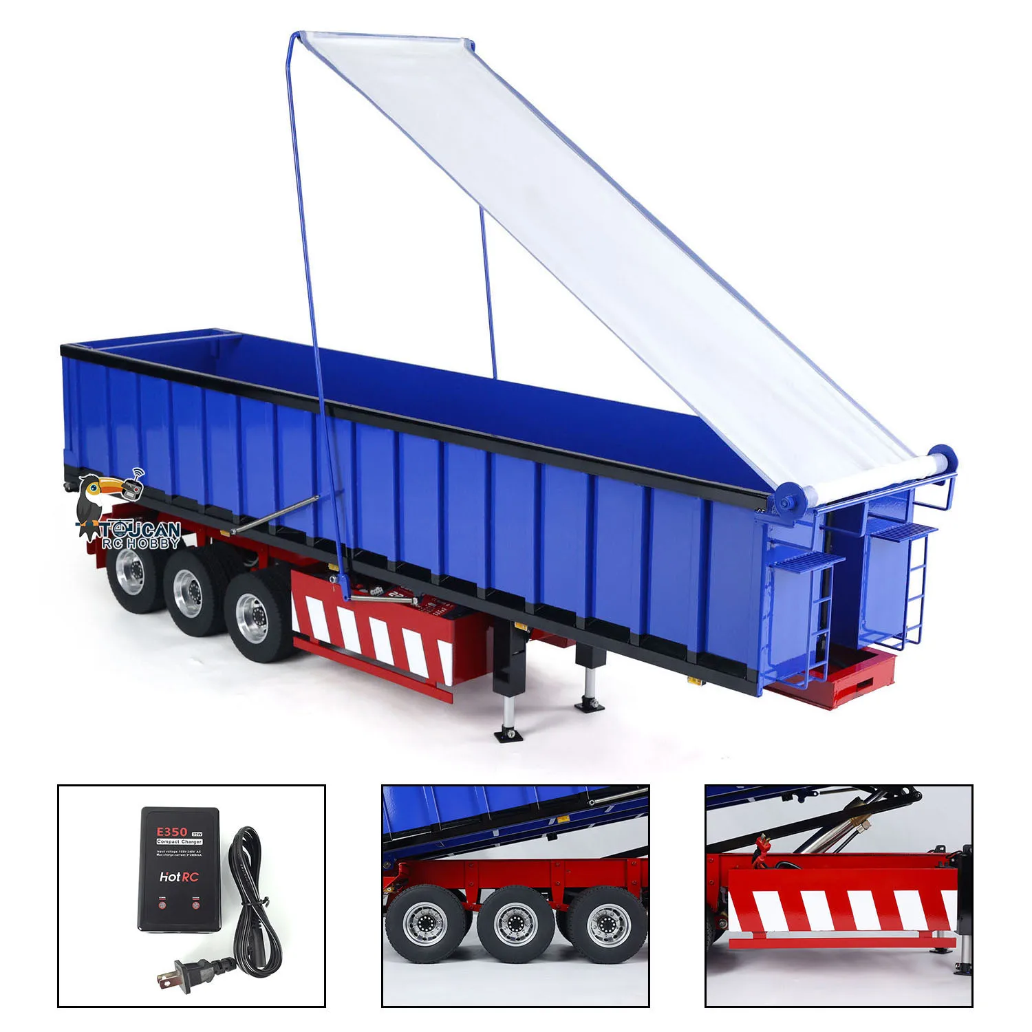NEW Metal 1/14 3 Axles RC Hydraulic Dump Trailer Electric Awning Legs Semi Trailer Lights for RadioTractor Truck Car Toys Model 2