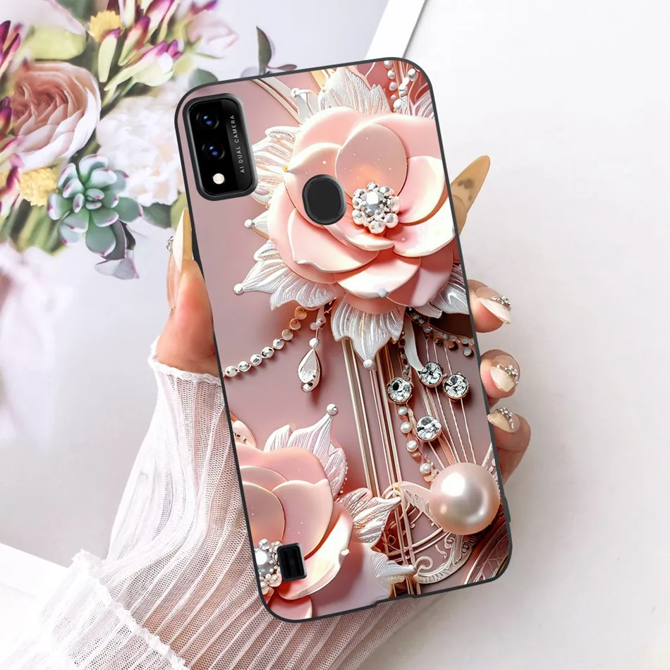 Charming Floral Butterfly Cat Black Silicone Phone Case