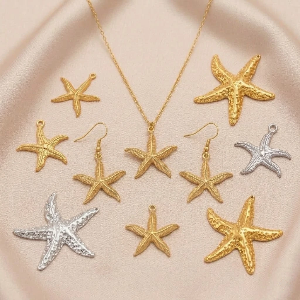 2 Stück Edelstahl Seestern-Anhänger für DIY Halsketten, Armbänder, Ohrringe, Sommer-Strandschmuck und Bastelarbeiten