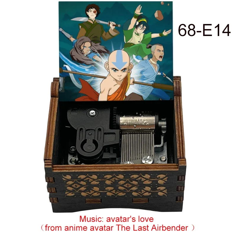 Black Wind Up Avatar's Love Wooden Music Box, Anime Avatar The Last Airbender Aang Cartoon Fans Gift Classmate Birthday Decor 6