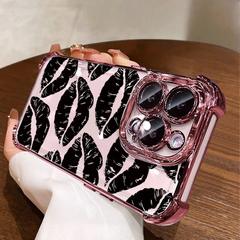 Stylish Retro Wine Red Lip Print Airbag Soft Phone Case