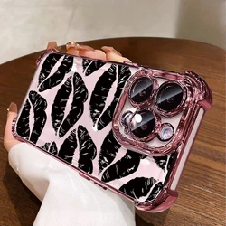 Custodia per telefono placcata con stampa labbra di vino rosso retrò alla moda