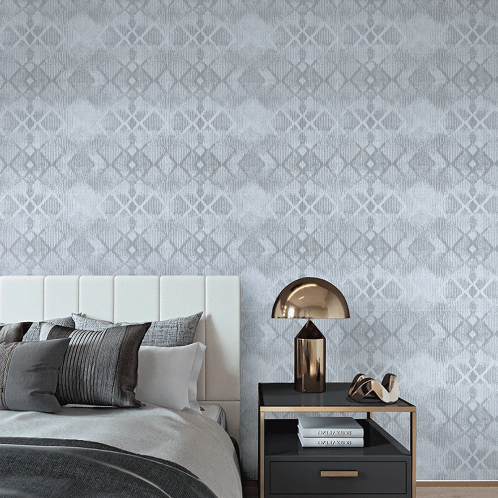 Luxury Modern Diamond Lattice Mural Grey Wall Paper Home Decor Geometric Grid Wallpaper for Living Room Wallpaper Simple Fashion