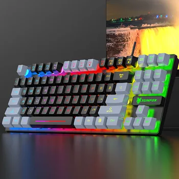 K10 87 Keys LED Luminous Keyboard Home Gaming Keyboards USB Wired Rainbow Backlight Desktop Computer Keyboard Office Accessories 1