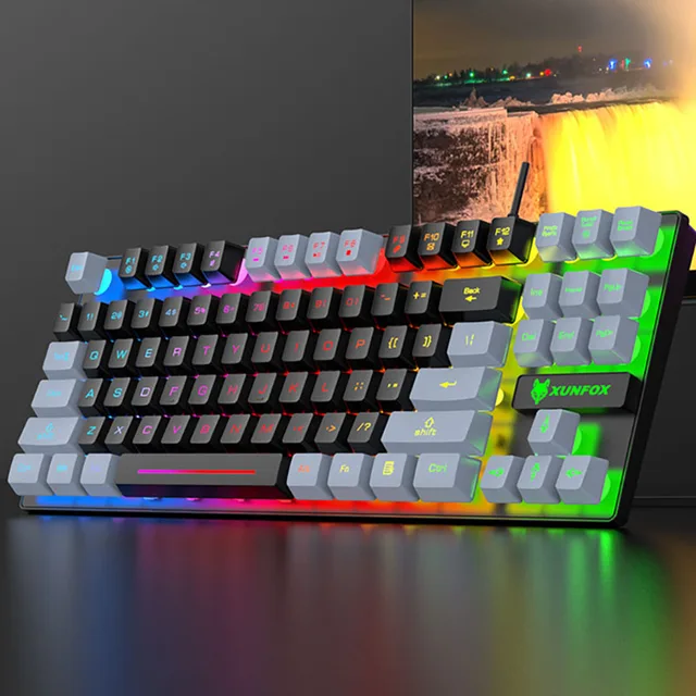 K10 87 Keys LED Luminous Keyboard Home Gaming Keyboards USB Wired Rainbow Backlight Desktop Computer Keyboard Office Accessories 1