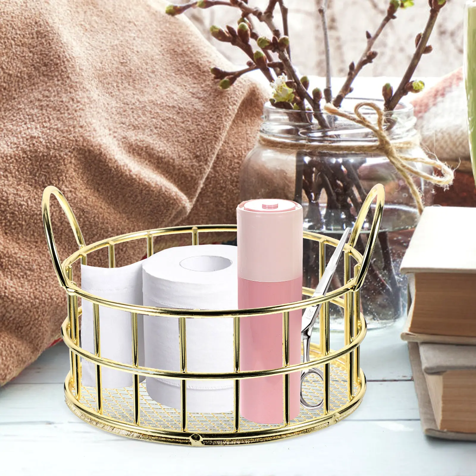 작은 고양이 귀 모양 수납 바구니 철제 원형 금속 정리함 데스크탑 화장품 보관함 가정 사무실 간식 보관용