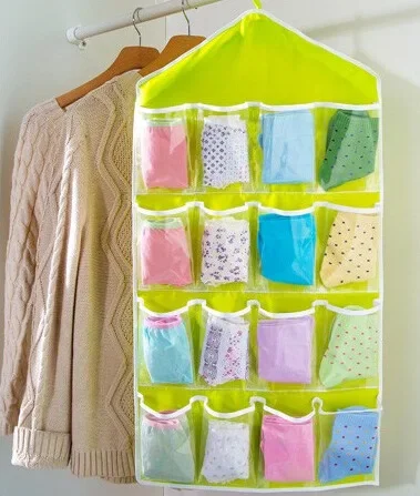 Clear Hanging Organizer with 16 Pockets for Socks, Bras, Underwear, and Accessories