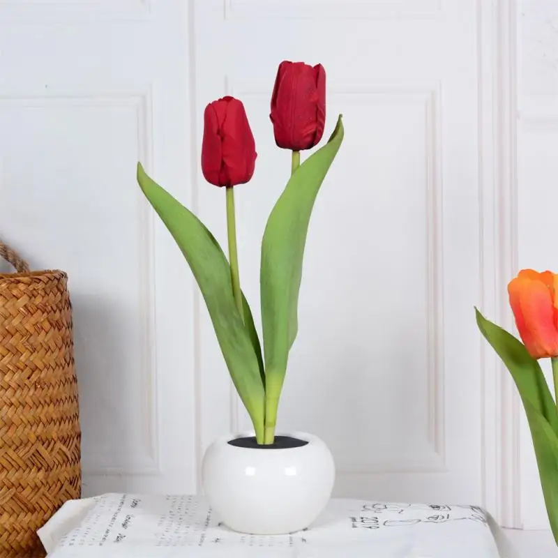 

Tulip Table Lamp Battery Operated Portable Night Light Simulation Flower Bedside Lamp Gift for Bedroom Office Cafe Decor