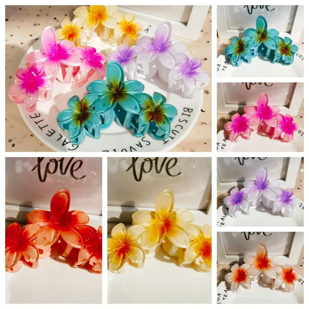 Description Picture 2 of itemGradient Flower Hair Claw Elegant Candy Color Large Frangipani Hair Clip Korean Style Ponytail Holder Plastic Shark Clip Daily