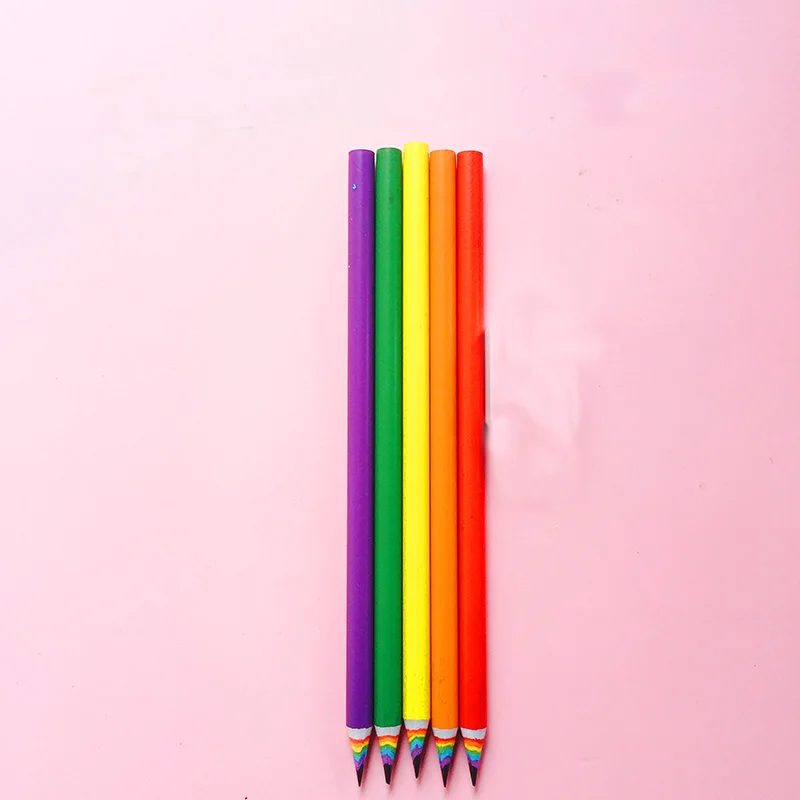 어린이용 종이 연필, 카와이 문구 용품, 미적인 레인보우 2B 연필, 그림 액세서리, 카와이 학교 용품, 5 PCs