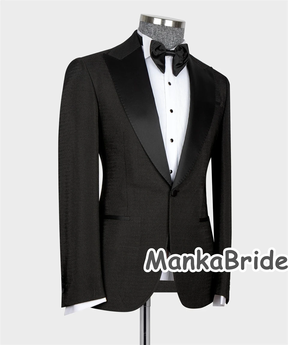 Black Lapeled Groomsman Tuxedo Business Wear Men's Suits 3PCS Blazer Vest Pants Formal Prom Party Suit