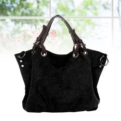 25x15cm Large Capacity Portable Bags Fashion Canvas Tote Bag Casual Polyester and Cotton Handbag for Wome Ladies (Black)