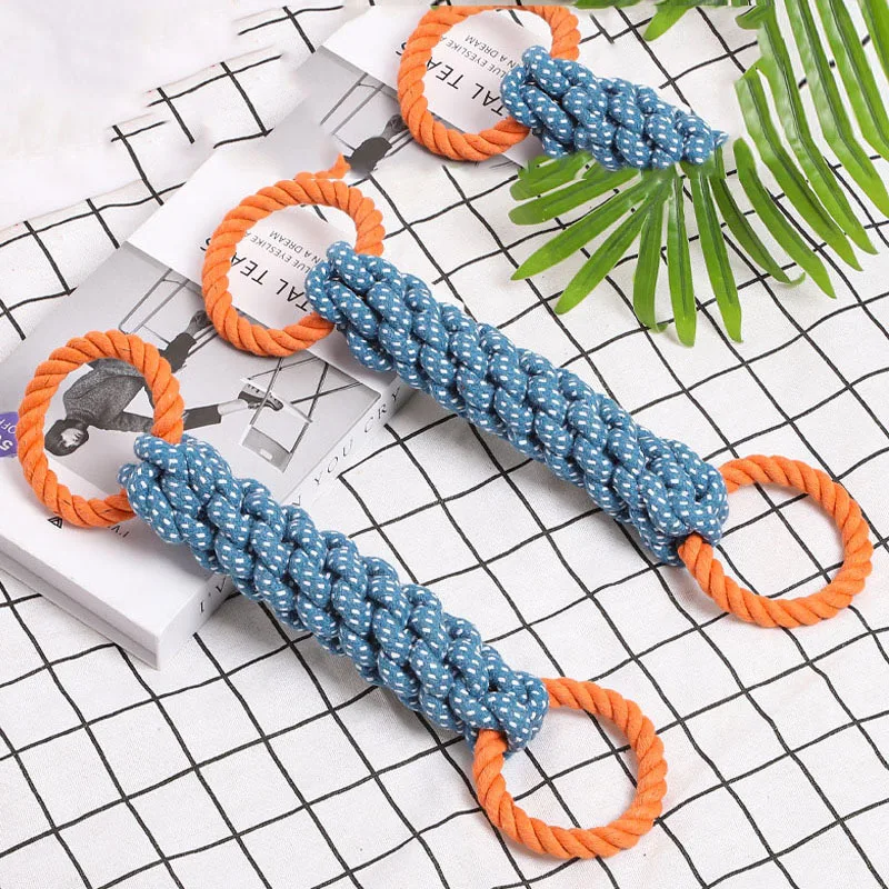 Pet dog toy Double-ring chewable cotton knot toy Tooth cleaning Durable braided bone rope Pet teething toy Pet supplies 2