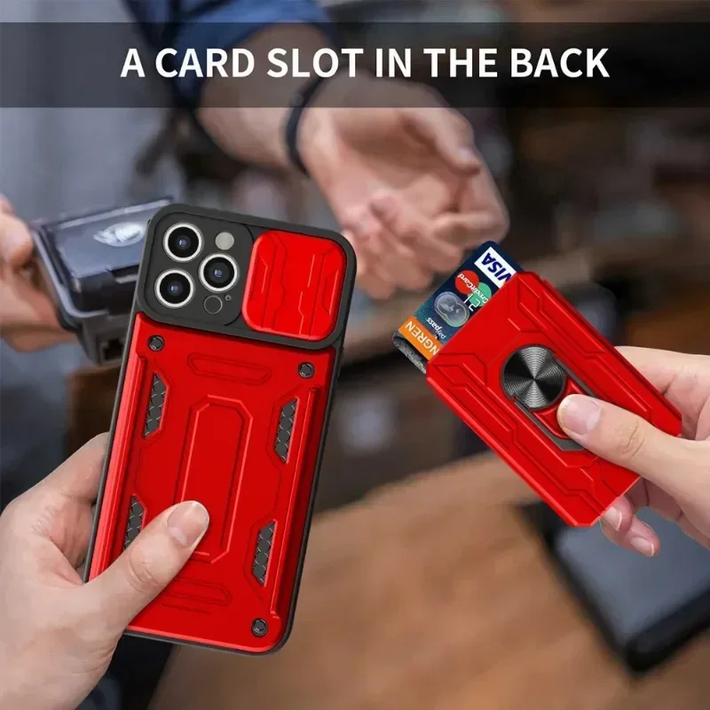 Luxury Shockproof Case with Rotating Metal Ring Stand and Card Slot
