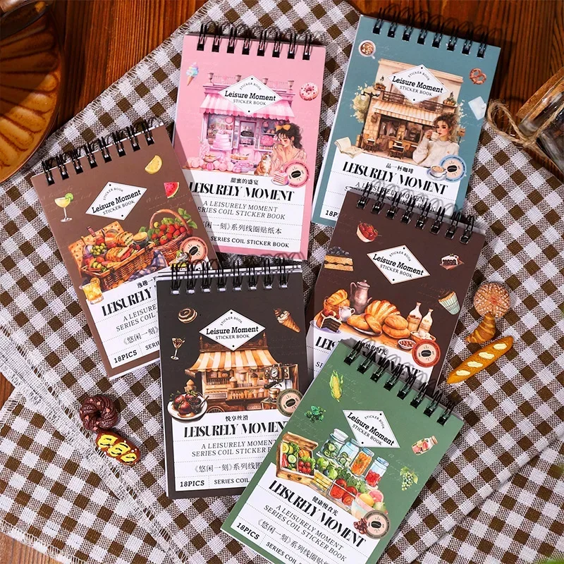 18Pcs 배경 코일 책 여유롭게 순간 일일 듀얼 스티커 애완 동물 종이 생활 재료 스크랩북 패키지 용품 161*100mm