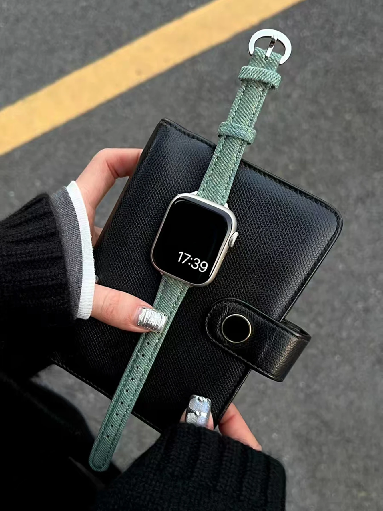 ตัวเลือกสินค้า สายนาฬิกาผ้า denim วินเทจ สำหรับ Apple Watch ผู้หญิง