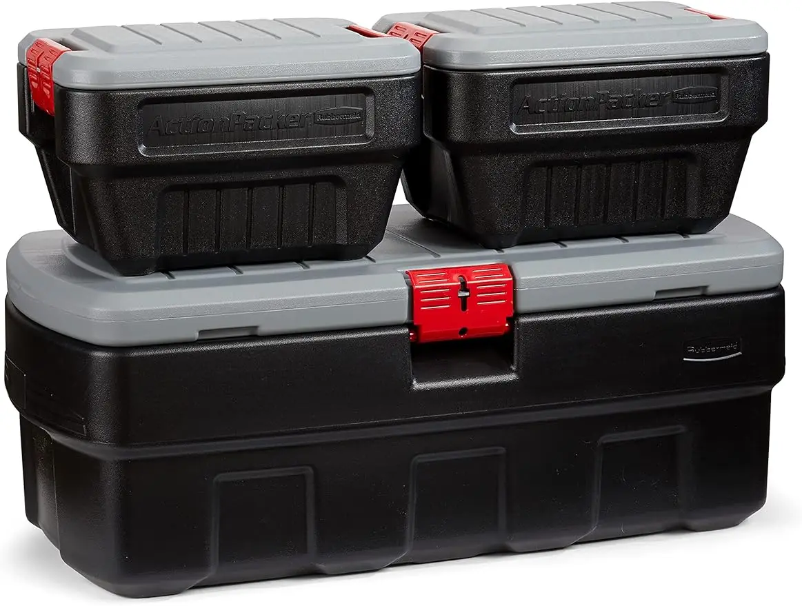 

Rubbermaid ActionPacker️48 gallon nested with 8 gallon containers, lockable, industrial, sturdy storage containers bundled with
