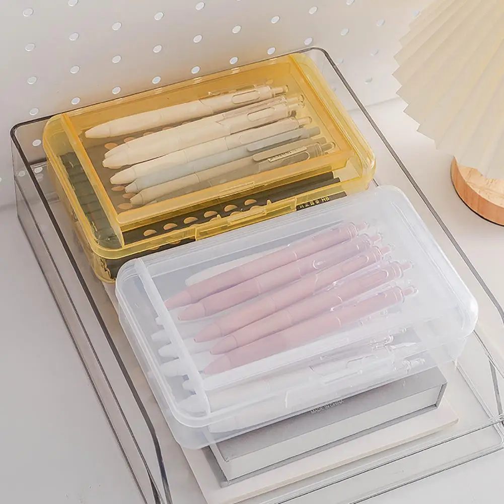 Stackable Pencil Box Pencil Storage Box Stackable Double Layer Transparent Plastic Case Capacity Stationery for Students