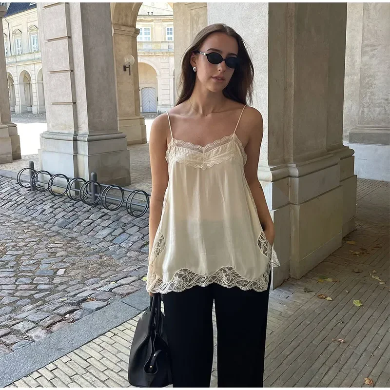 Sexy Lace Patchwork Blouses For Women, Sleeveless Square Neck, For Party Club, Vacation Chic Lady Shirts - Uniqwear